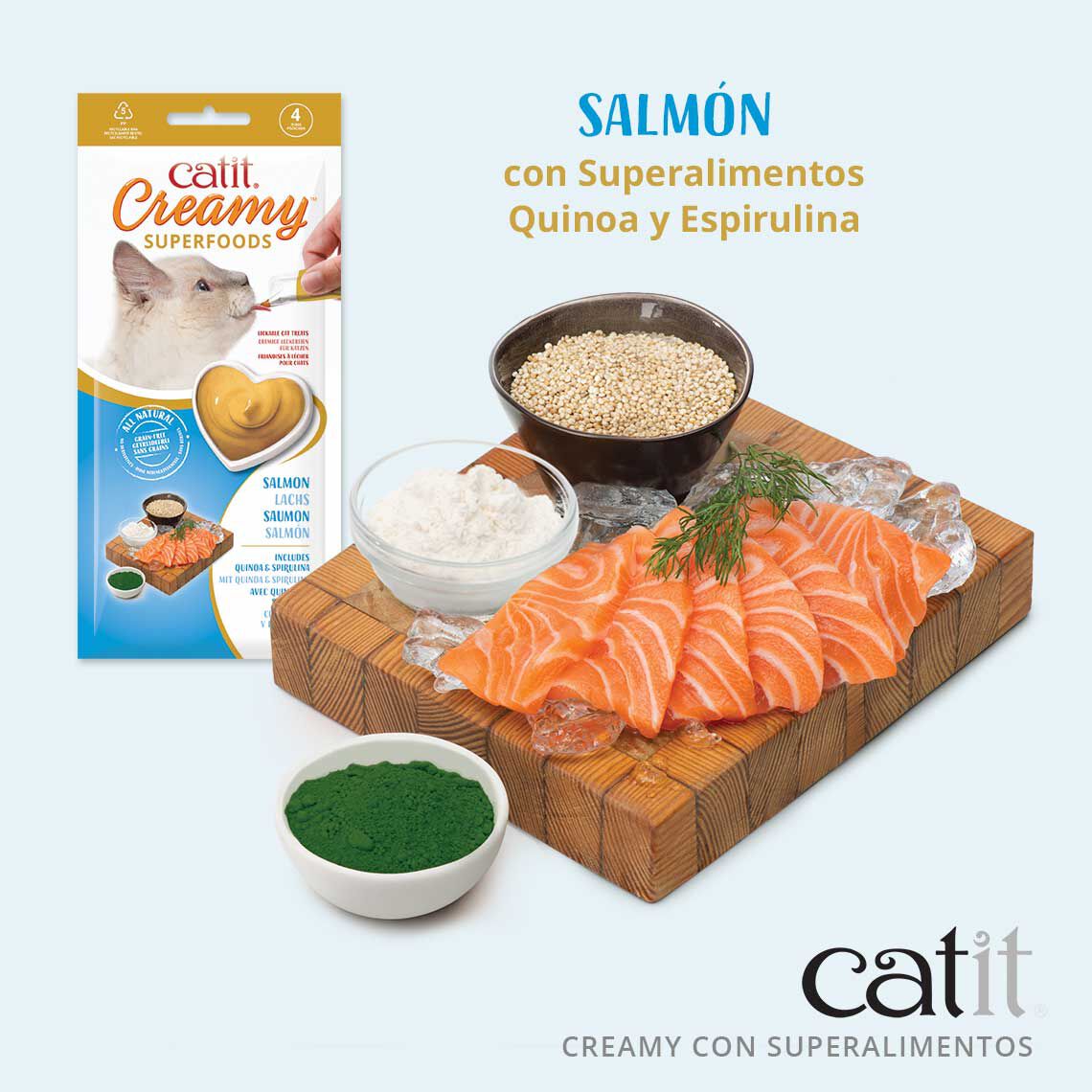 Catit Creamy Snack liquido con superalimentos con salmón y quinoa para gatos thumbnail