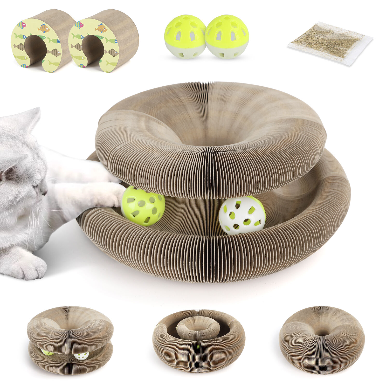 Nobleza - 2 Pack Magic Organ Juguete Rascador Interactivo para Gatos, Rascador para Gatos de Cart&oacute;n con Bola de Campana de Juguete, Interactivo Rascador for Gatos, 11*10*6.8CM, , large Imagen numero 1