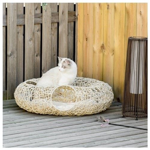 PawHut cueva de rat&aacute;n madera natural para gatos, , large Imagen numero 2