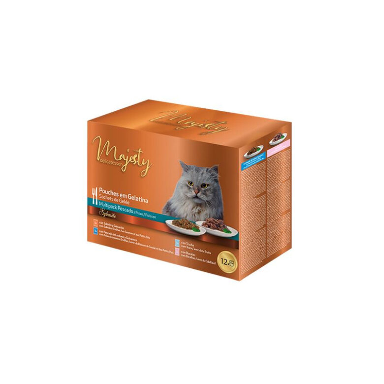 12 sobres x 100 g Majesty Multipack Sobres Gelatina Pescado para gatos