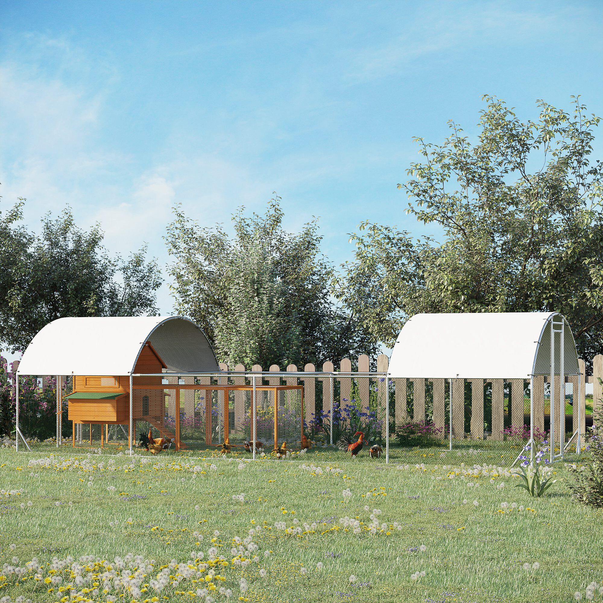 PawHut Gallinero Exterior de Acero Galvanizado 7,6x2,8x1,95 m Gallinero Grande con 4 Pisos Techo Cubierta de Tela Corral para 20-24 Gallinas Conejos Aves Plata, , large Imagen numero 2