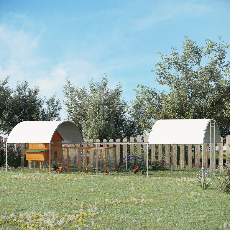 PawHut Gallinero Exterior de Acero Galvanizado 7,6x2,8x1,95 m Gallinero Grande con 4 Pisos Techo Cubierta de Tela Corral para 20-24 Gallinas Conejos Aves Plata, , large image number null