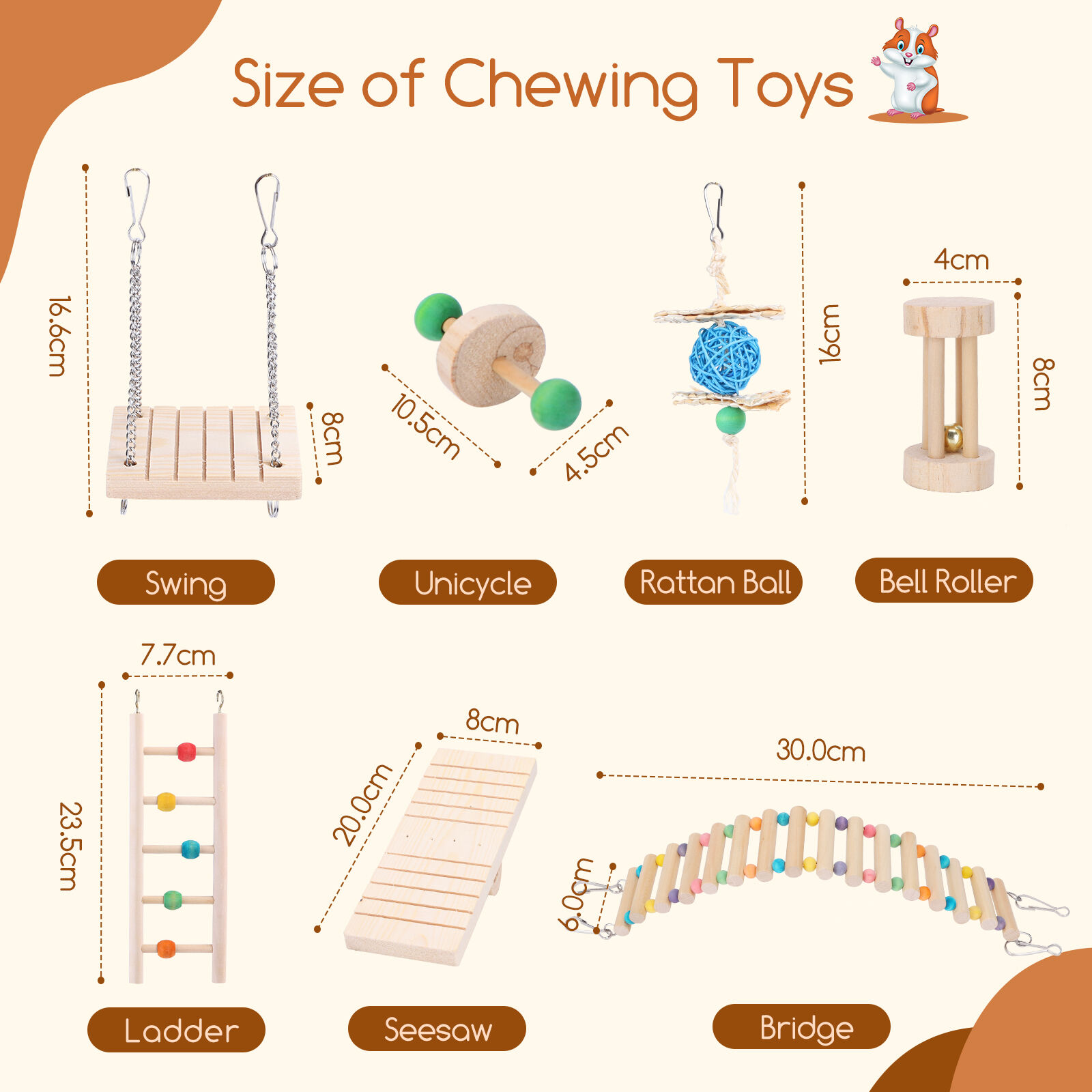 Nobleza 7pcs Juguetes para H&aacute;mster, Madera para Masticar Gnaw Throw Toss Juguetes para los Conejos, la Chinchilla, H&aacute;msters, Cobayas, , large Imagen numero 5