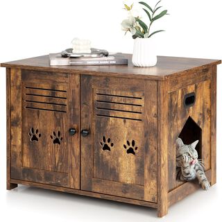 COSTWAY Mueble Arenero con Doble Puerta y Baño Oculto para gatos
