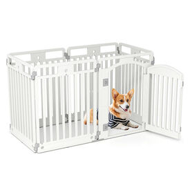 COSTWAY Corral de Mascotas de 6 Paneles, Valla Plegable de 81 cm con Puerta de Cierre Seguro, Estacas y Ventosas, Ideal para Perros Pequeños y Medianos, Interior y Exterior, Blanco