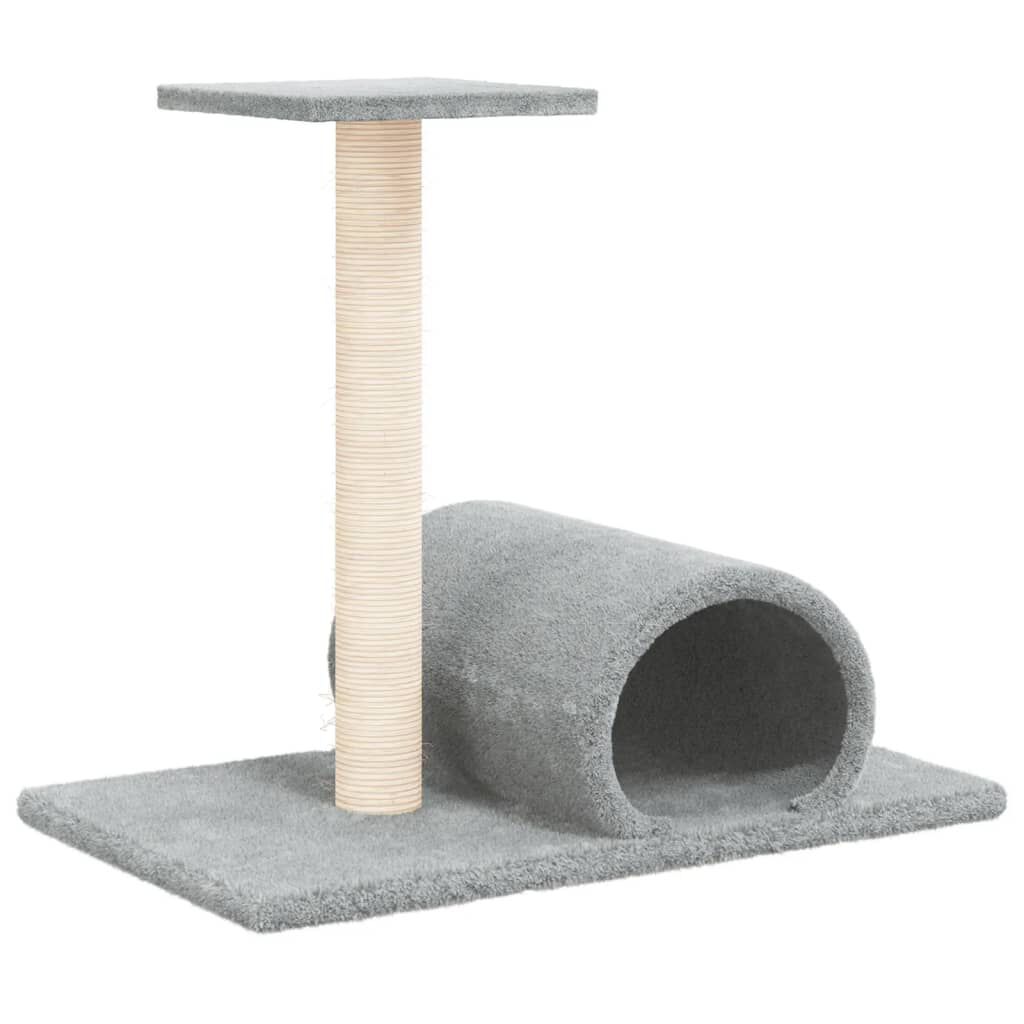 vidaXL Poste rascador para gatos con t&uacute;nel gris claro 60x34,5x50 cm, , large Imagen numero 1