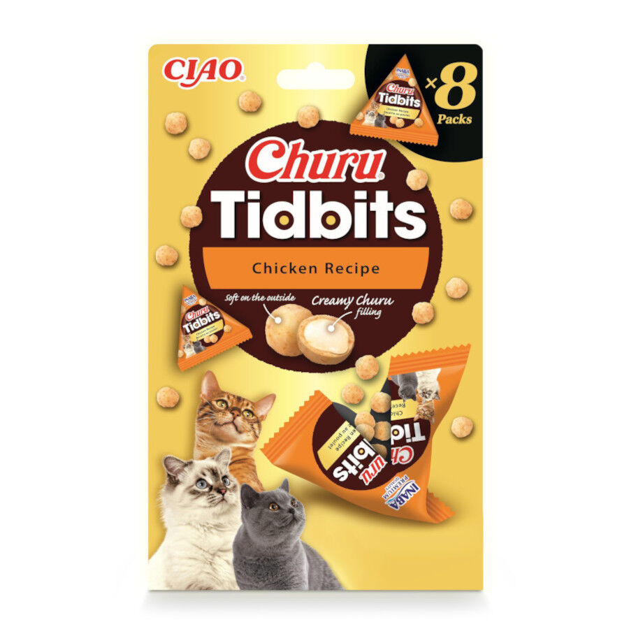 8 Sobres x 12 g Churu Tidbits Snack bolitas Pollo para gatos, , large Imagen numero 1