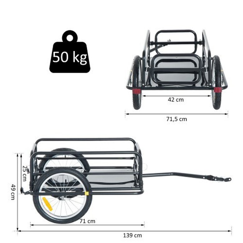 Remolque de bicicleta para carga PawHut, , large image number null