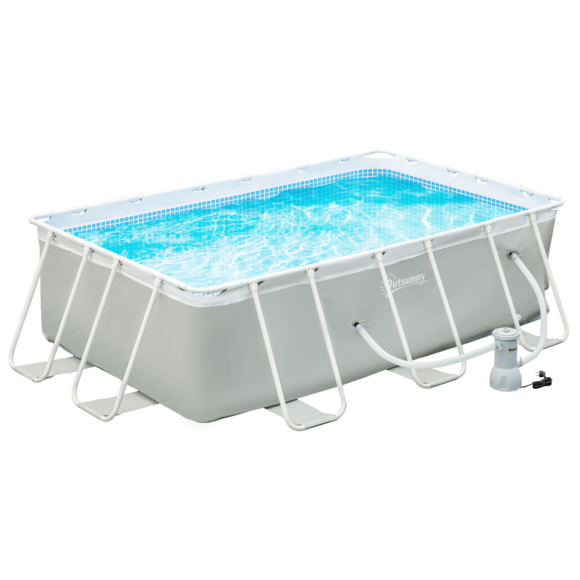 Outsunny Piscina Desmontable Tubular 340x215x80 cm Piscina Rectangular de Exterior con Depuradora de Cartucho 4.000 L/H Mangueras Longitud 100 cm y Marco de Acero 4200 L Gris, , large Imagen numero 1