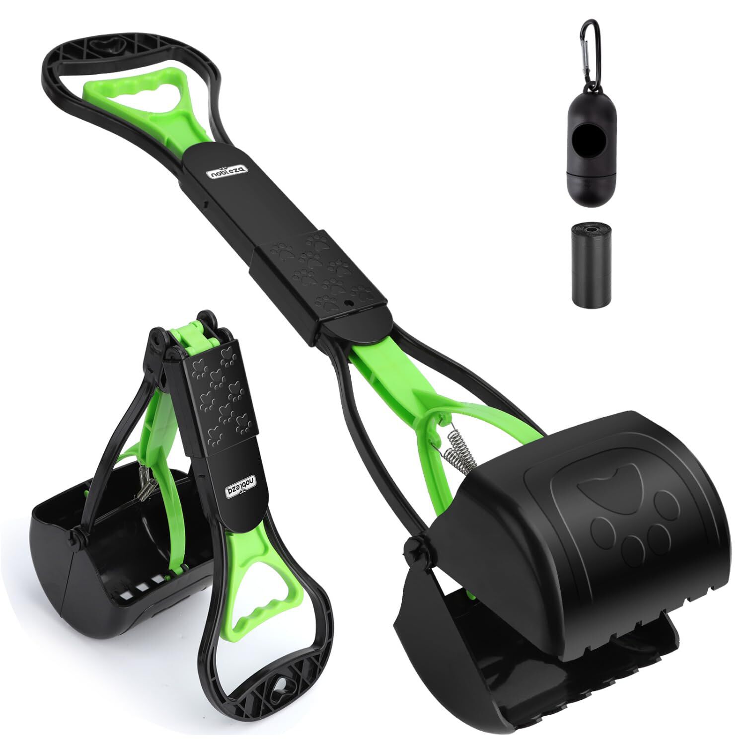Nobleza Recogedor de Caca de Perros, 60cm Recoge Cacas de perro Port&aacute;til Plegable, Dog Poop Scooper con 1 Rollo de Bolsas para Excrementos y 1 Dispensador, Mango Largo, S&oacute;lido Dentado, , large Imagen numero 1