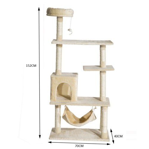 Pawhut &aacute;rbol rascador 5 plantas beige para gatos, , large Imagen numero 3