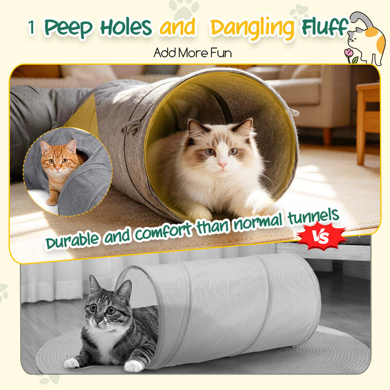 Nobleza T&uacute;nel para Gatos en Forma de Y con 3 Entradas, Plegable y Suave, con Bola Colgante, Gris, , large Imagen numero 5