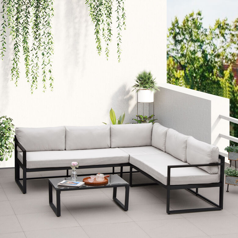 Outsunny Conjunto de Muebles negro y gris para jardin thumbnail