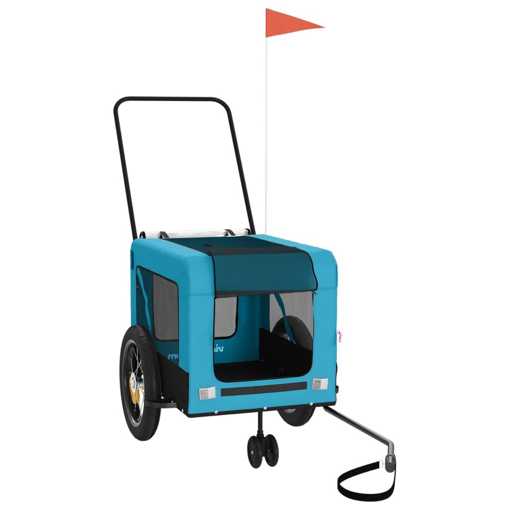 vidaXL Remolque de bicicleta mascotas hierro tela Oxford azul gris, , large Imagen numero 5