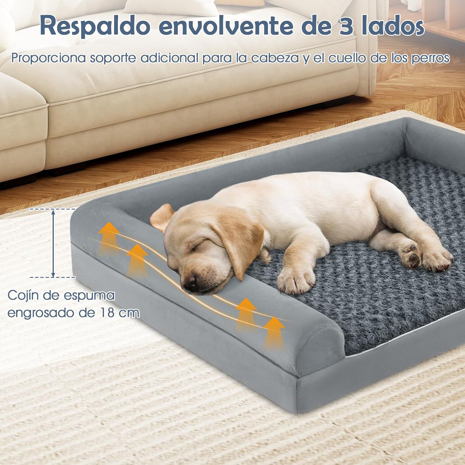 COSTWAY Cama Ortopédica para Perros, Cama Perro Grande con Tejido Interno Impermeable, Sofá para Perros con Funda Extraíble y Lavable, Gris, 135 x 91 x 18 cm (XX-Large) thumbnail