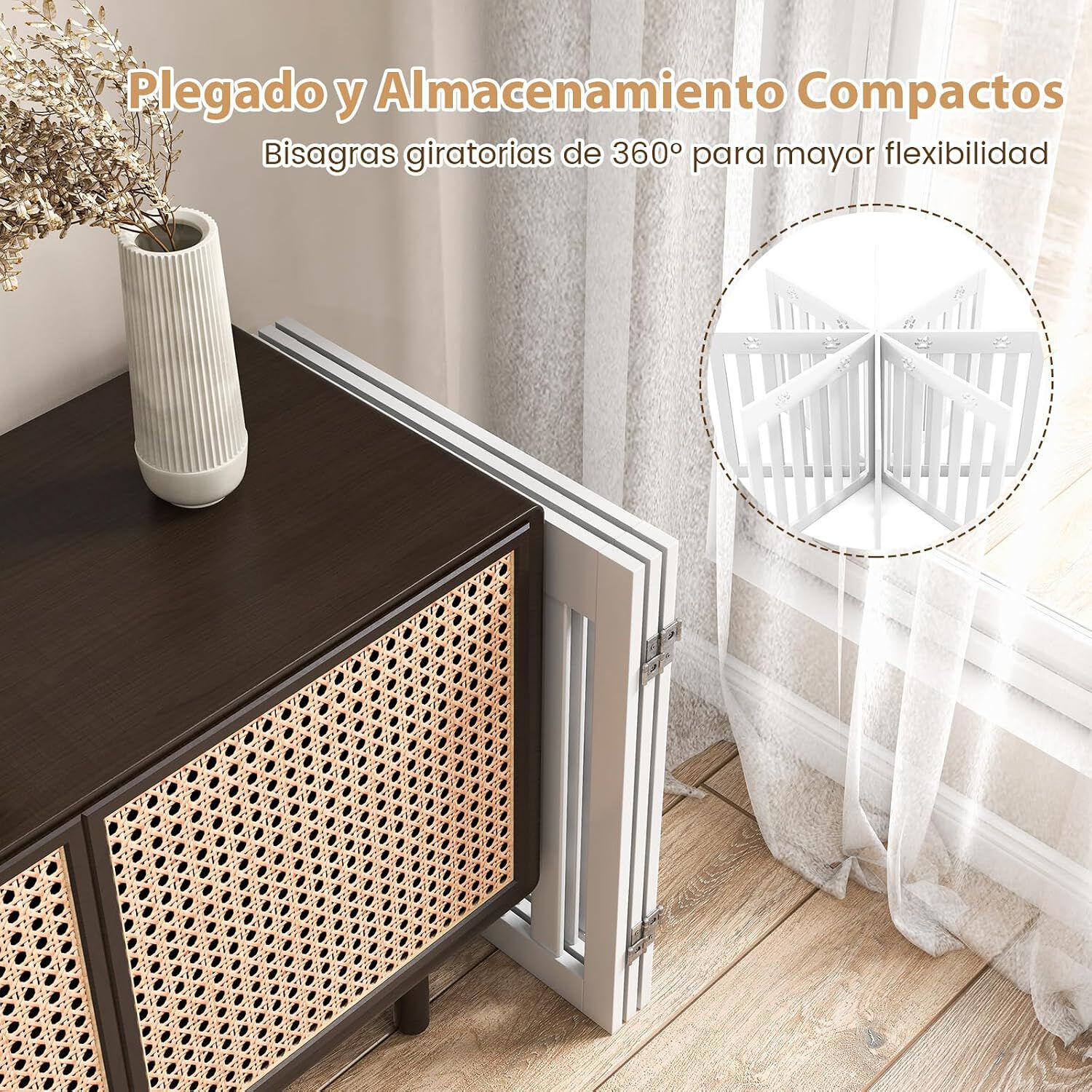 COSTWAY Barrera de Seguridad Plegable para Perros Mascotas Valla Protecci&oacute;n para Habitaci&oacute;n Puerta Escalera, 3 Paneles, Blanco, , large Imagen numero 4