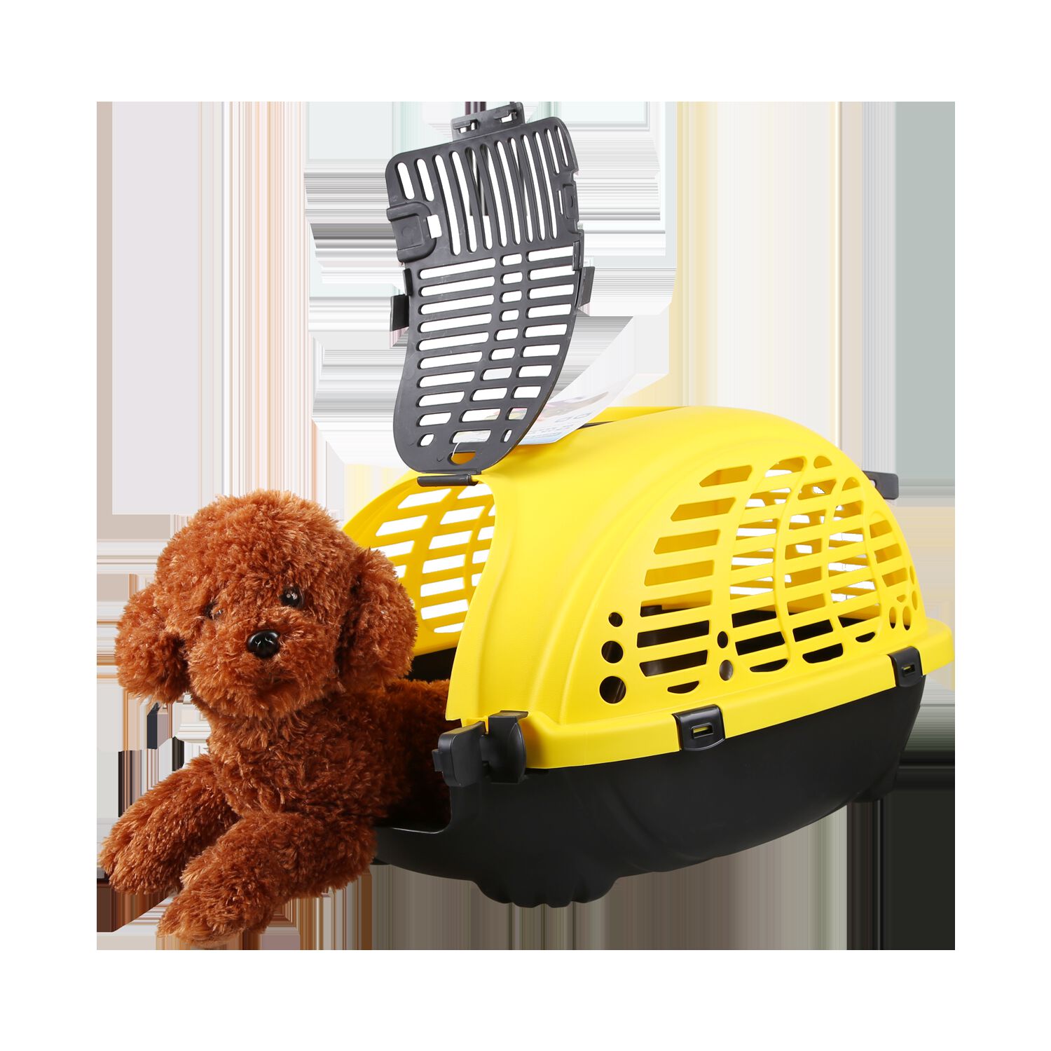 Nobleza - Transportin Gato Perro Grande, Transportin para Gatos Perro Port&aacute;til y Transpirable, Mascotas Perros Gatos Accesorios, Transport&iacute;n de Pl&aacute;stico, 52x40x32 CM, Amarillo & Negro, , large Imagen numero 3