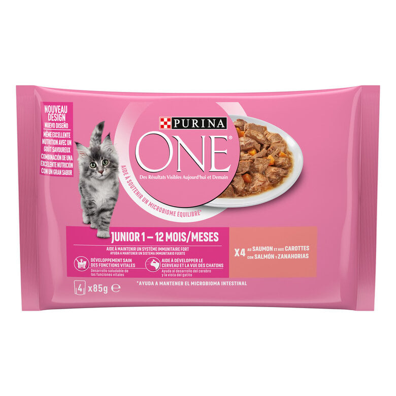 24 sobres x 85 g Purina One Junior Salmón sobre en salsa para gatos ¡Pack ahorro!