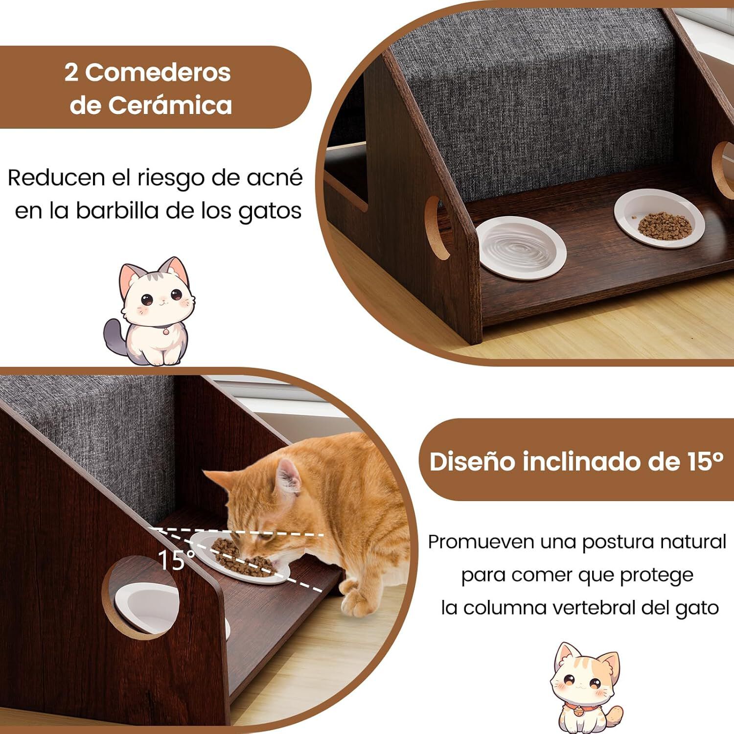 COSTWAY Casa para Gatos de Madera para Interior, 60x40x40 cmCaseta para Gatos con Comedero, Techo Desmontable y Lavable, Estructura Met&aacute;lica, Villa de Estilo de Granja, Refugio Decorativo para Gatitos, , large Imagen numero 3