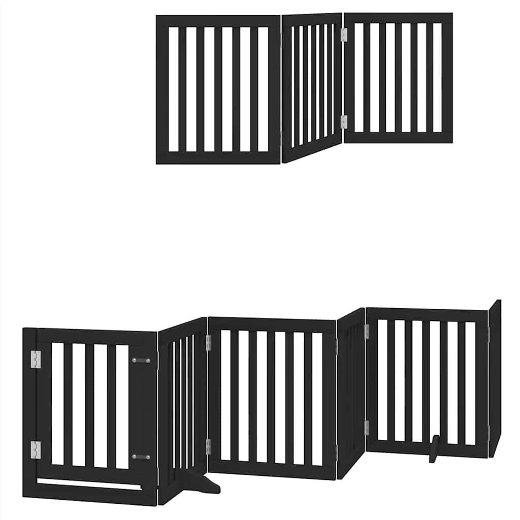 vidaXL Puerta para perros plegable 9 paneles madera &aacute;lamo negra 450 cm, , large Imagen numero 4