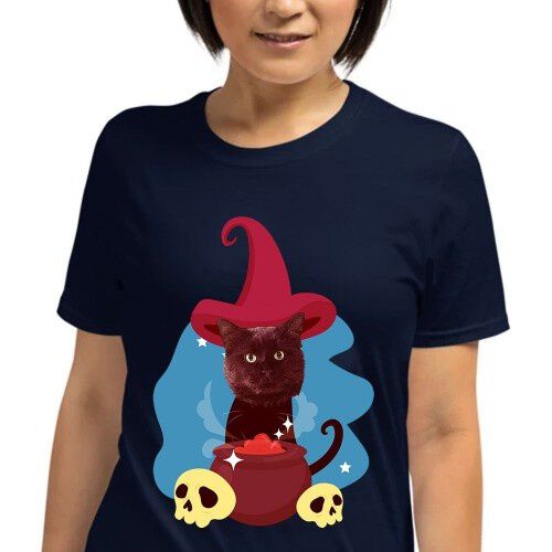 Mascochula camiseta mujer el brujo personalizada con tu mascota azul marino thumbnail