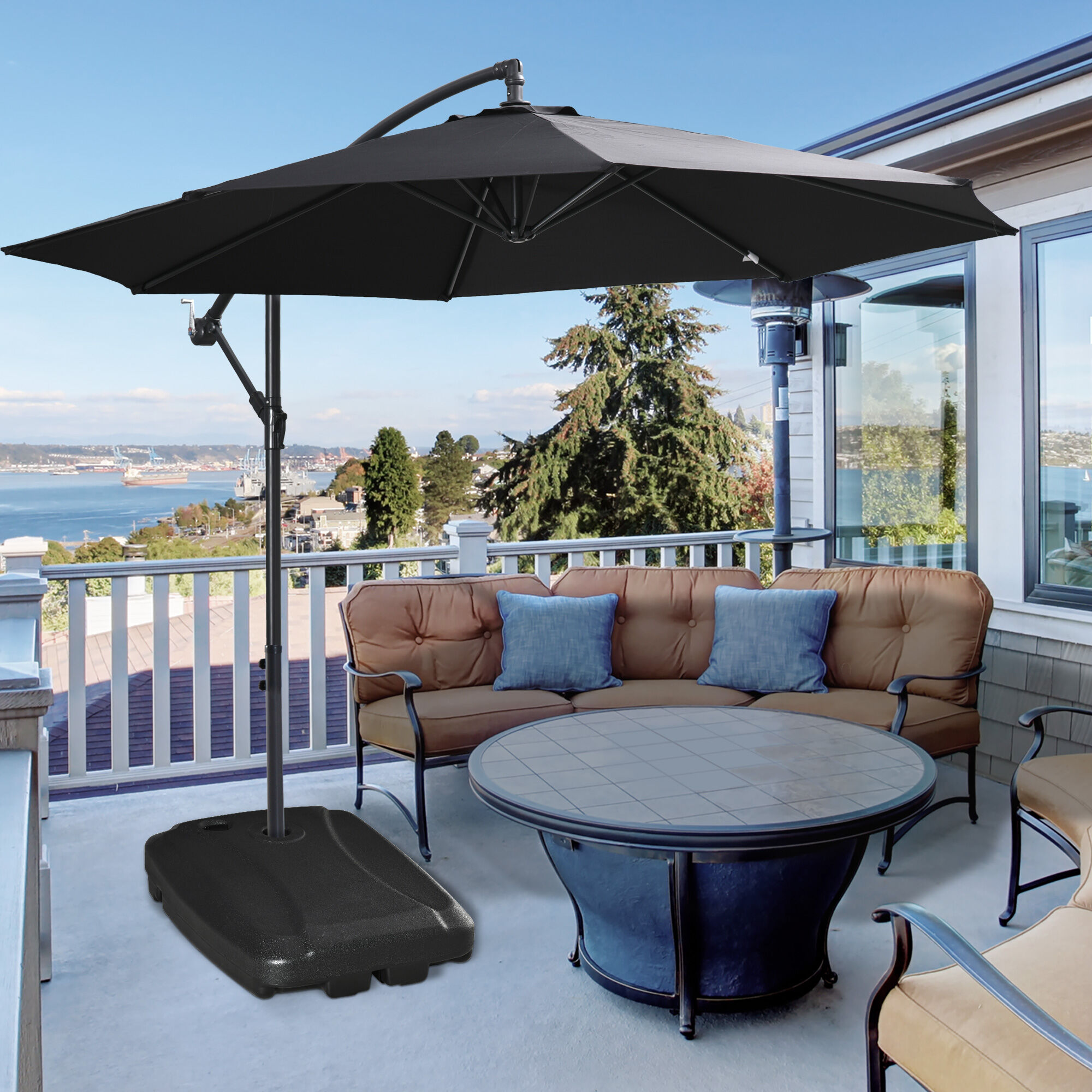 Outsunny Base de Sombrilla con 2 Ruedas Rellenable de Agua 60 kg Arena 68 kg o Mixto 75 kg Soporte de Parasol para Base Cruzada para Jard&iacute;n Patio Terraza 80x60x17 cm Negro, , large Imagen numero 2