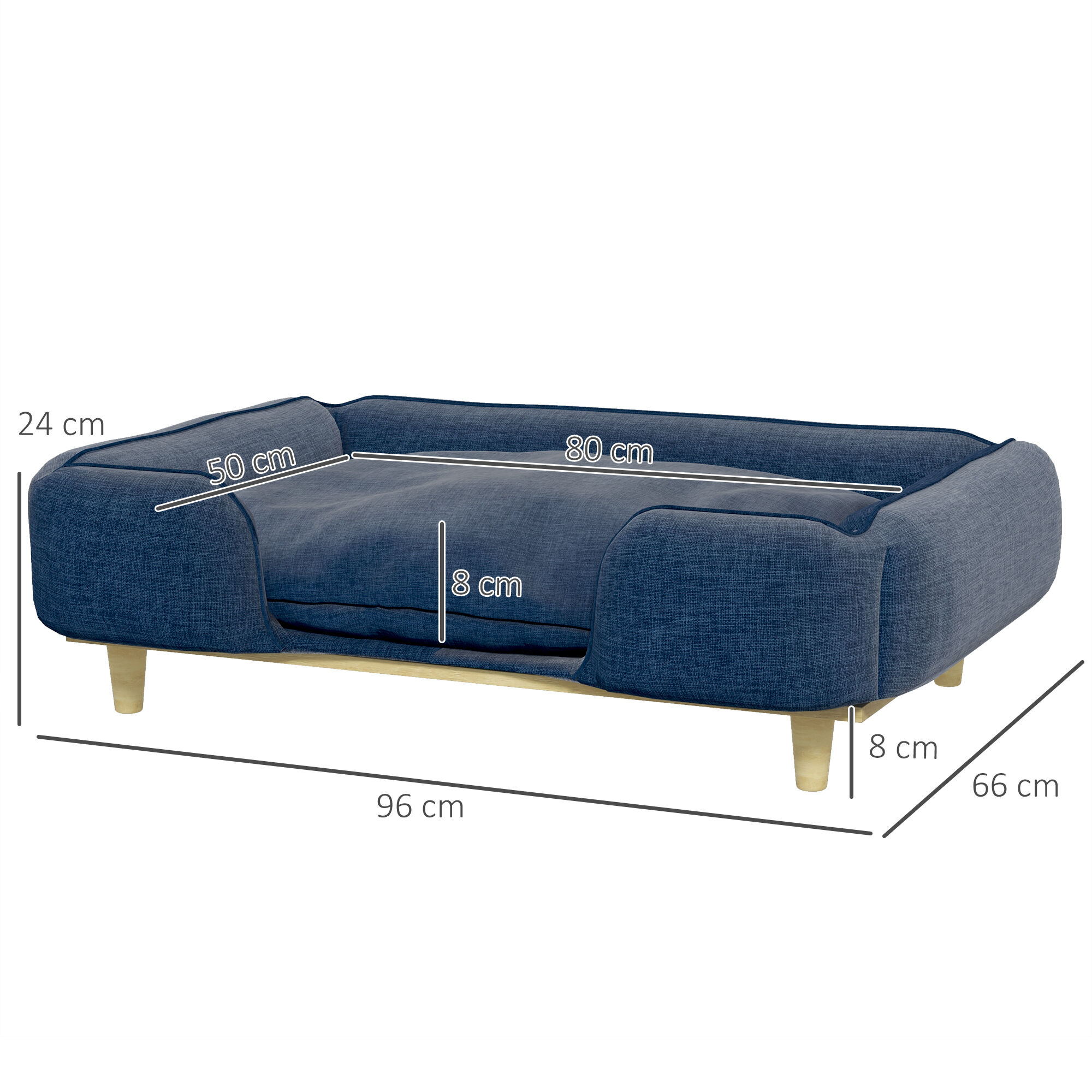 PawHut Sof&aacute; para Perros Grandes Cama Elevada para Perros con Patas de Madera y Coj&iacute;n Lavables Cama para Mascotas Carga 30 kg 96x66x24 cm Azul, , large Imagen numero 3