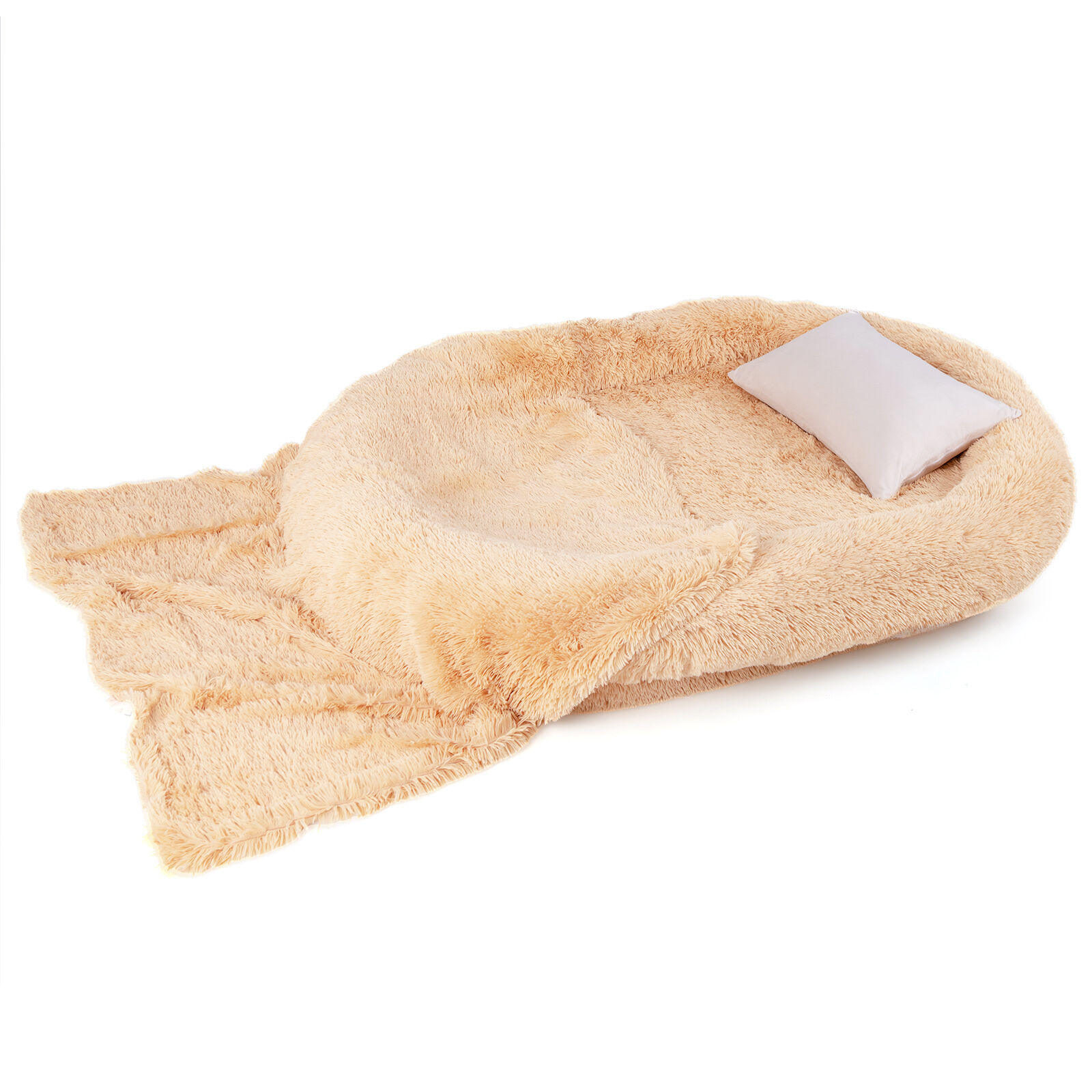 COSTWAY Cama para Mascotas y Personas Adultos, Cama Perro para Siesta Lavable y Esponjosa de Piel, con Manta Suave, Almohada Regordeta, para Personas, Mascotas, 171 x 115 x 25 cm Marr&oacute;n, , large Imagen numero 1