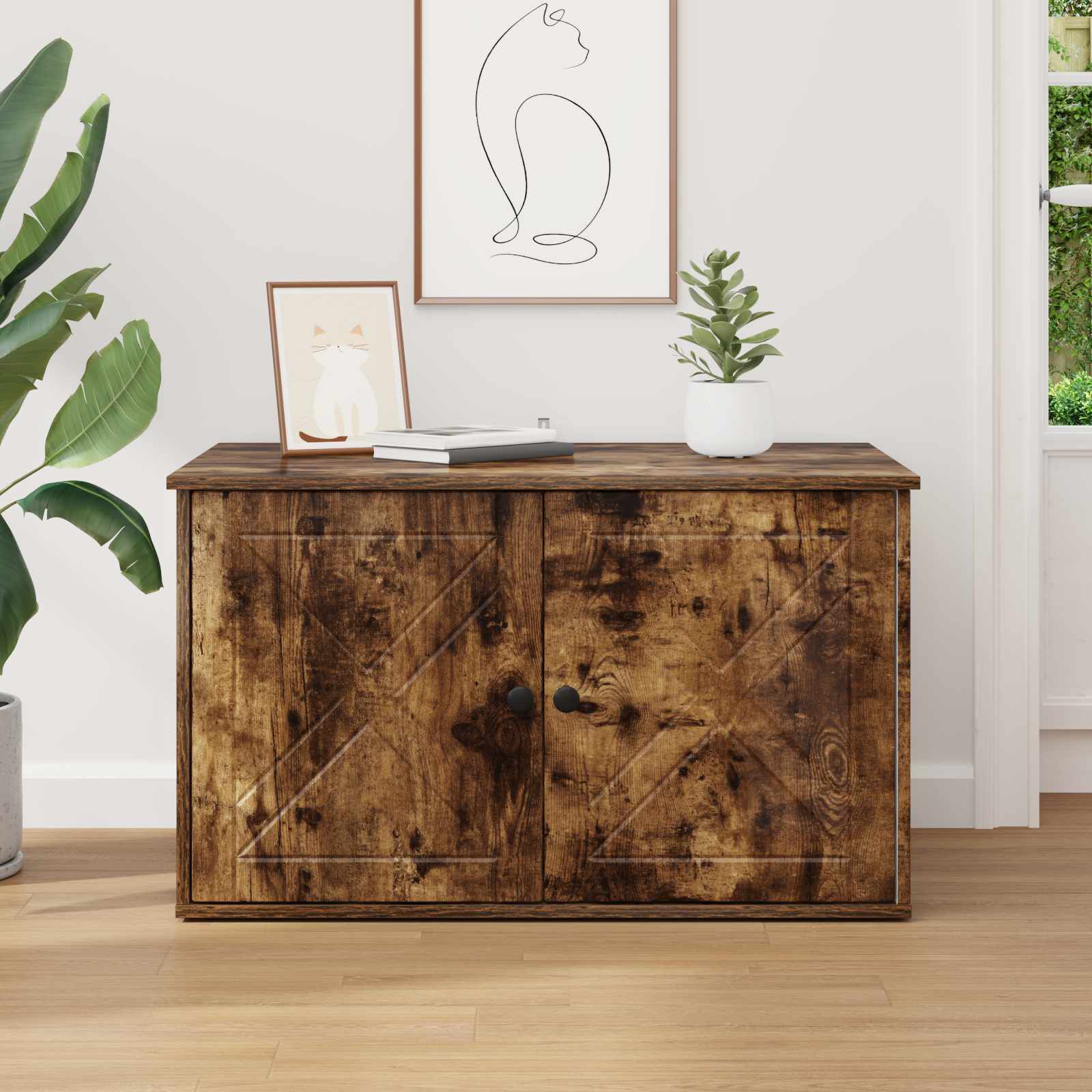 vidaXL Casa para Gatos Roble ahumado 85 x 55 x 50 cm, , large Imagen numero 5