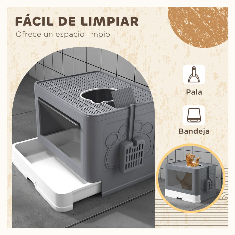 PawHut Conjunto para Mascotas Incluye 1 Estante de Escalada para Gatos de Pared de 4 Piezas y 1 Arenero para Gatos con Cubierto Pala Cepillo 2 Puertas Gris thumbnail