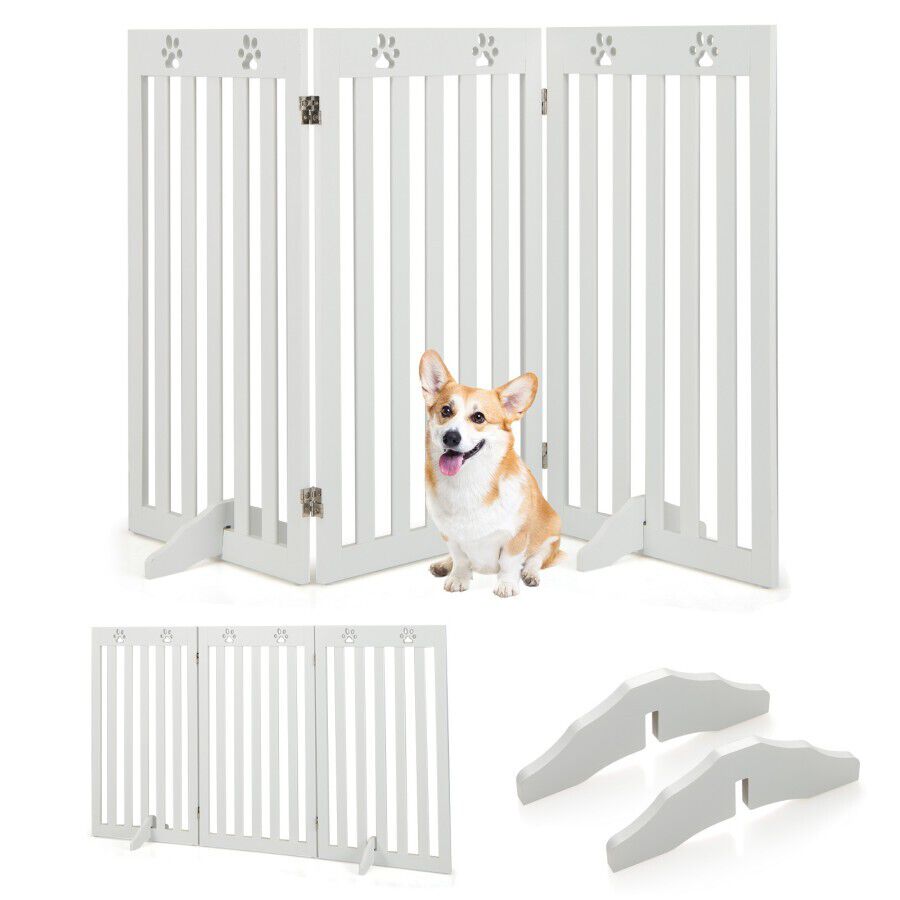 Costway Cerca Plegable Blanco Madera para perros