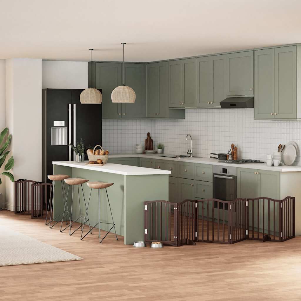 vidaXL Puerta de perros plegable 12 paneles madera &aacute;lamo marr&oacute;n 600 cm, , large Imagen numero 2