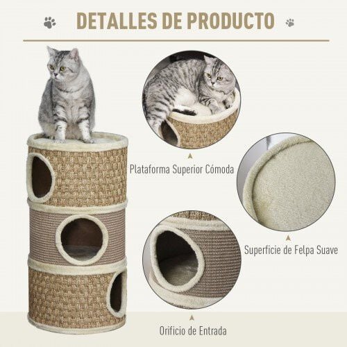 Tonel rascador con 3 niveles para gatos color Marr&oacute;n y Beige, , large Imagen numero 4