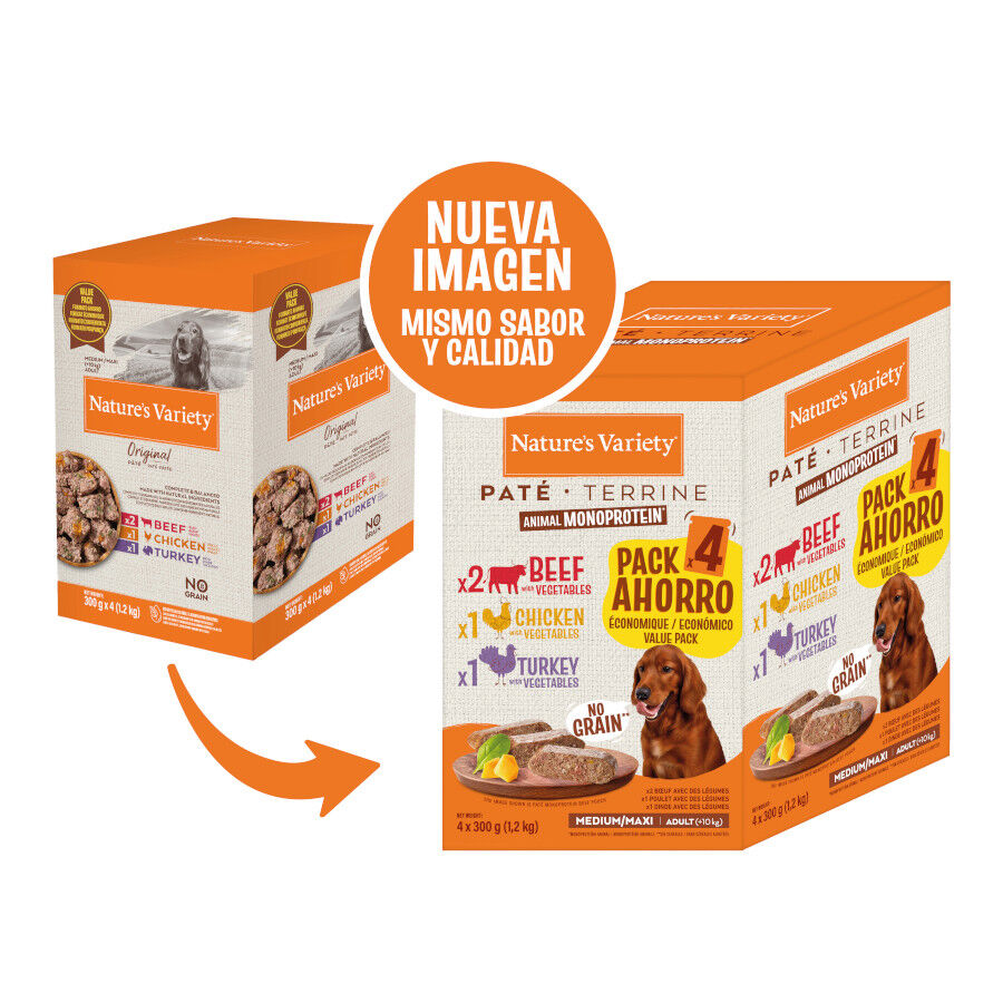 4 sobres x 300 g Nature's Variety Original Adult Medium Pat&eacute; sobre para perros, , large Imagen numero 2
