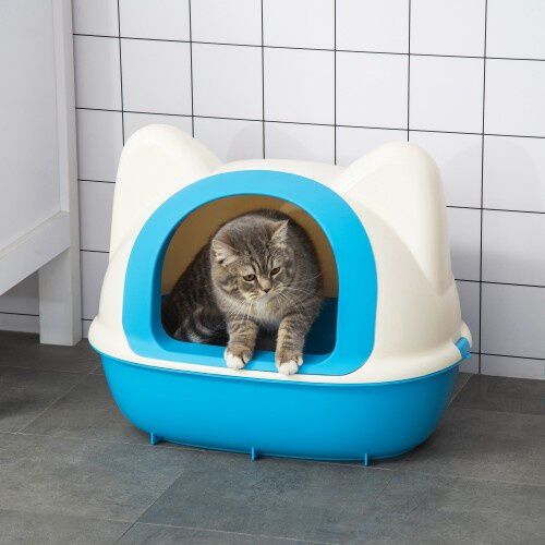 PawHut arenero caja cerrado blanco y azul para gatos, , large Imagen numero 2