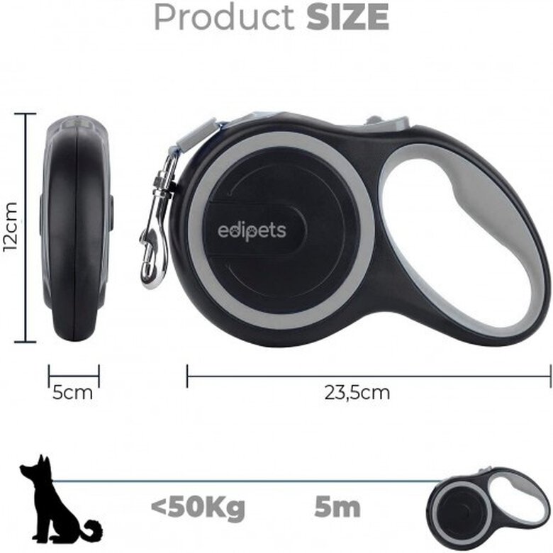 Edipets correa extensible ajustable gris y negro para perros, , large image number null