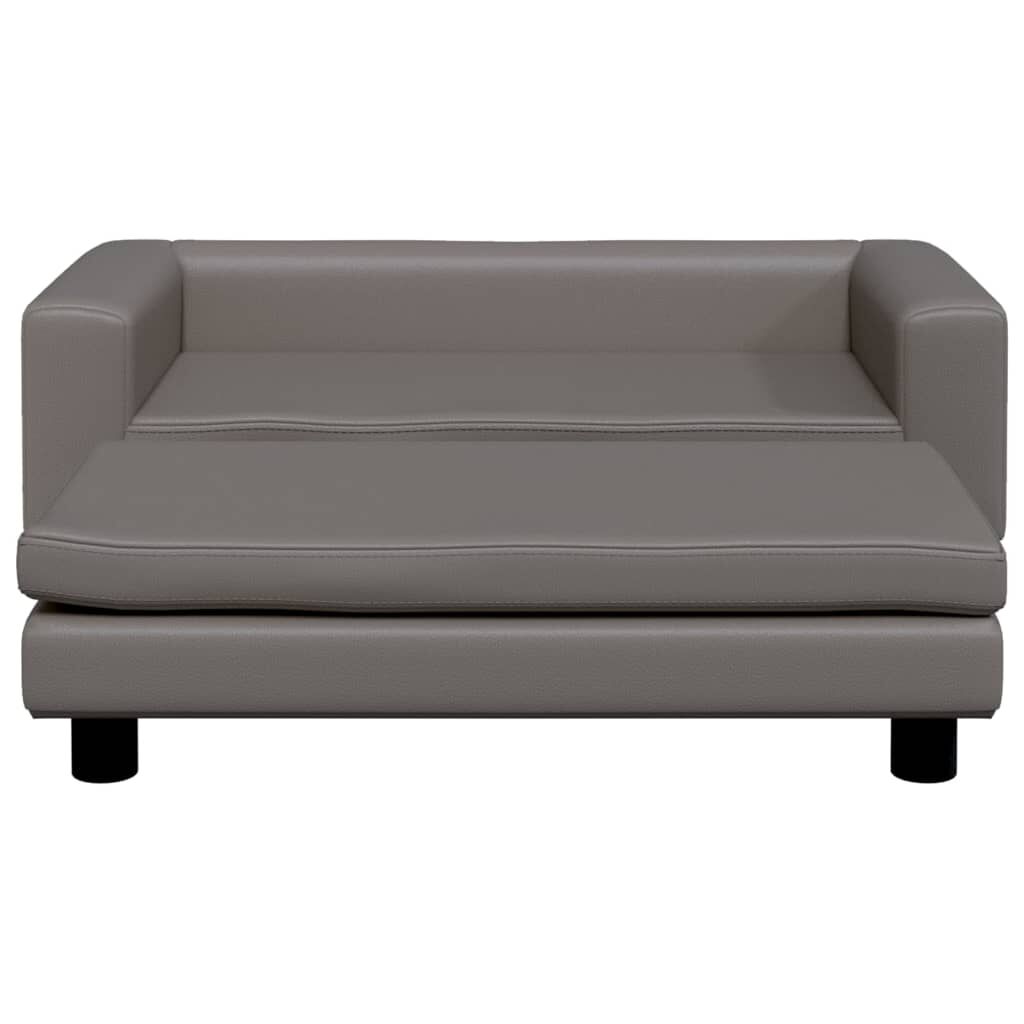 vidaXL Cama de perros con extensi&oacute;n cuero sint&eacute;tico gris 100x50x30 cm, , large Imagen numero 2