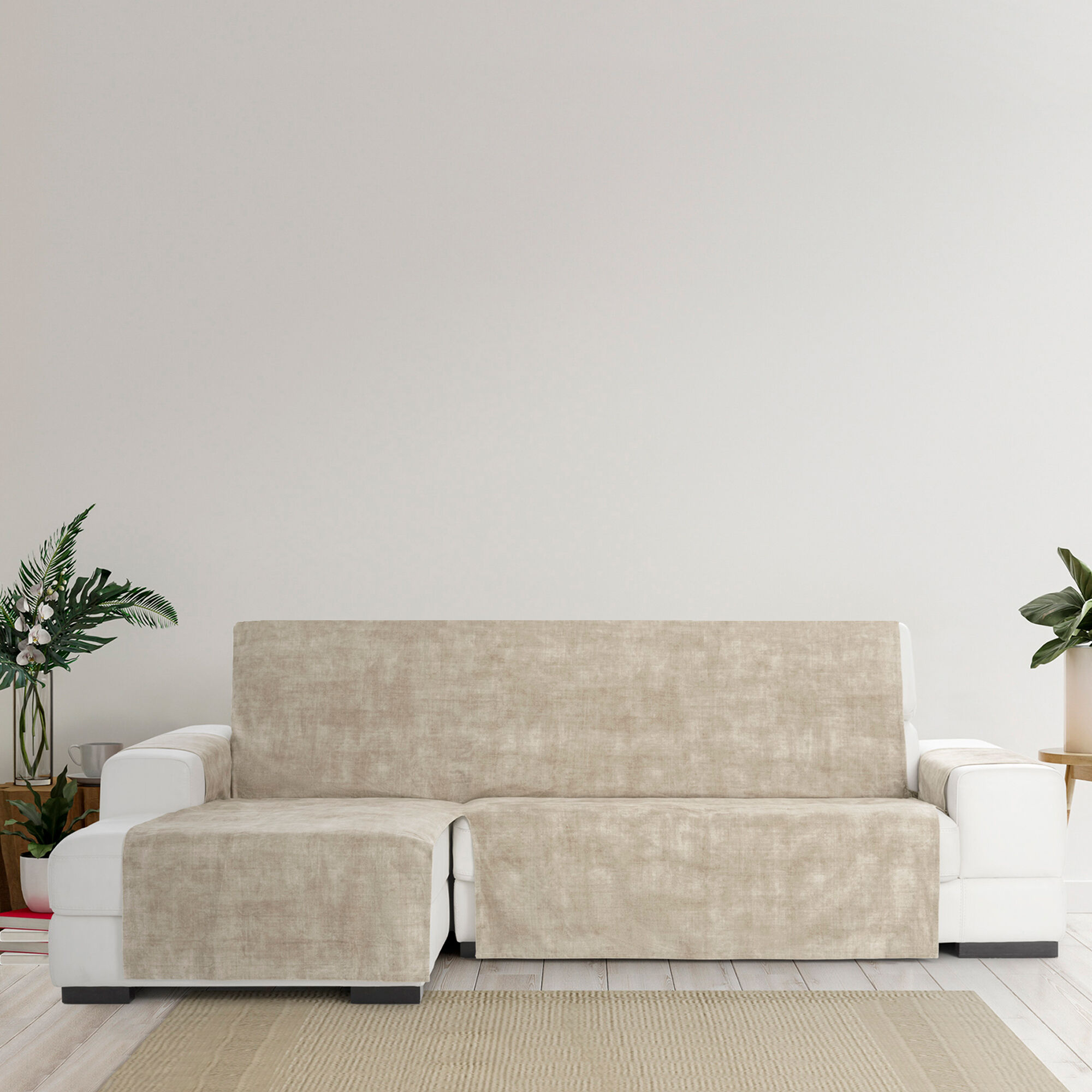 Cubre Sof&aacute; Protector Antimanchas acabado aterciopelado Marfil Chaise Longue Izquierdo Extra 290 cm (300-350 cm), , large Imagen numero 3