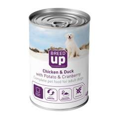 Alimento húmedo para perros Breed Up Adult pollo y pato con patatas y arándanos 400 gr