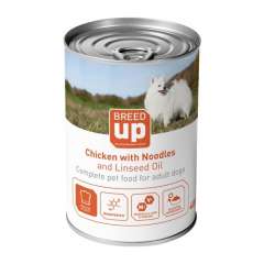 Alimento húmedo para perros Breed Up Adult pollo con fideos y aceite de linaza 400 gr