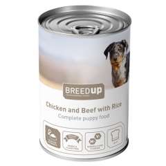 Comida húmeda para perros Breed Up Puppy de pollo y ternera con arroz