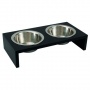 Comedero doble con soporte de madera negro