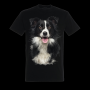Camiseta unisex negra con estampado border collie