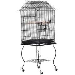 Jaula con soporte y ruedas con freno para pájaros color Negro