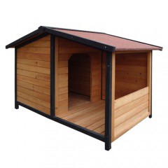 Caseta de madera para perros TK-Pet Rocky con patio