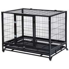 Pawhut jaula de metal con ruedas negro para perros