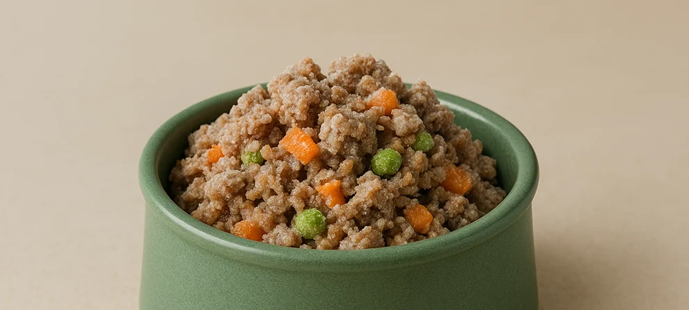Comida natural cocinada y congelada con ingredientes frescos