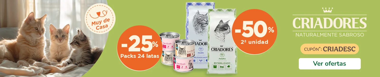 Criadores: ¡2ª unidad al 50% en pienso y 25% de descuento en húmedos para tu gato!