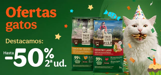 True Origins Wild: 50% dto en la 2ª unidad de pienso y +30% dto en packs de comida húmeda para gatos.