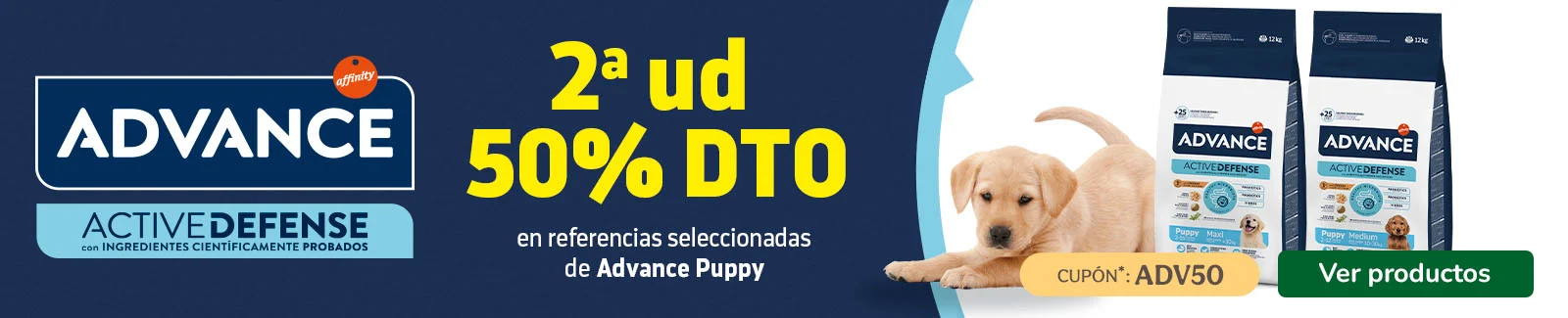 Advance: Hasta 50% dto en la 2&ordf; unidad de pienso para perros.